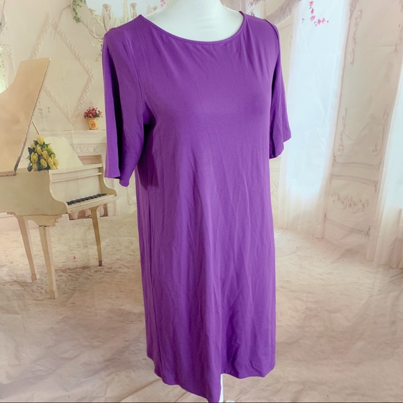 NEW Eileen Fisher Purple Viscose Jersey 3/4 Sleeve - Picture 4 of 9